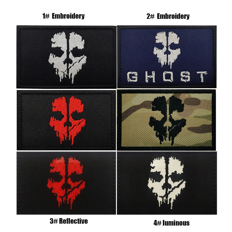 Ghost Embroidery Noctilucent PVC Tactical Morale Patch, WARRIORS